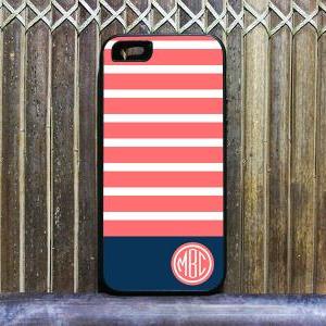 Pink Navy Blue Line Monogram Pattern For Iphone 5..