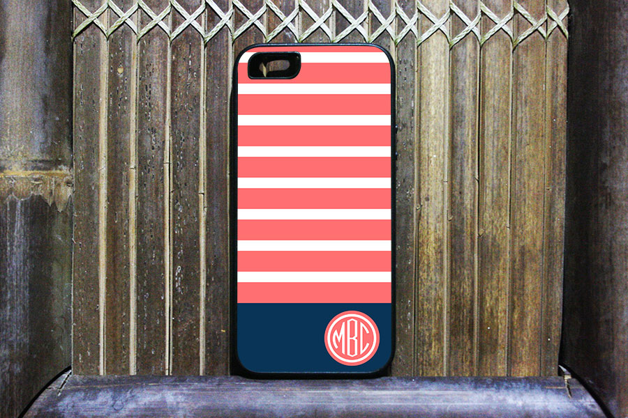 Pink Navy Blue Line Monogram Pattern For Iphone 5 Case, Iphone 5 Case, Iphone Cover